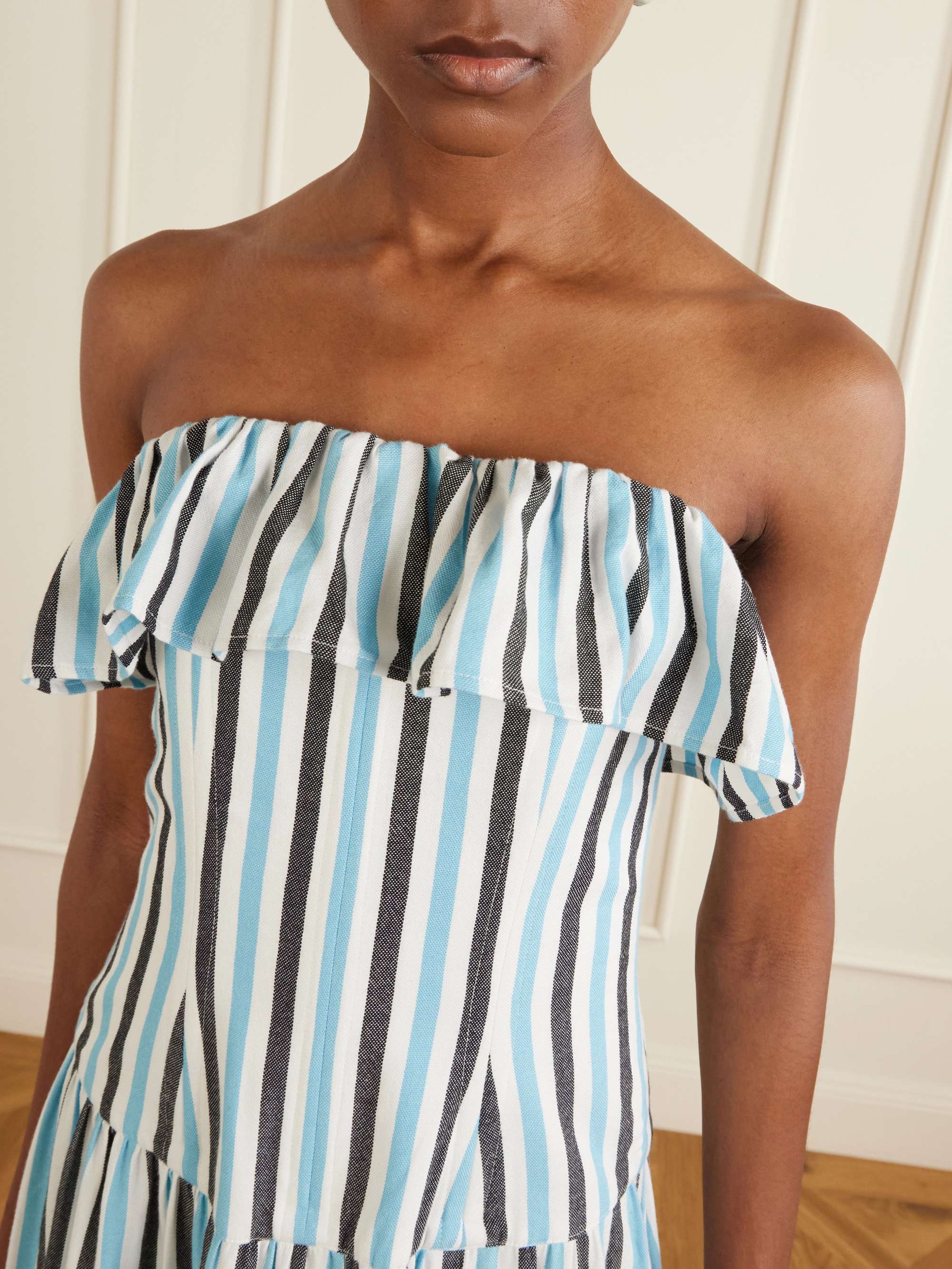 marrakshi life exclusive riviera striped cotton maxi dress Marrakshi Life Ruffled Striped Cotton Maxi Dress - Women - Blue Dresses