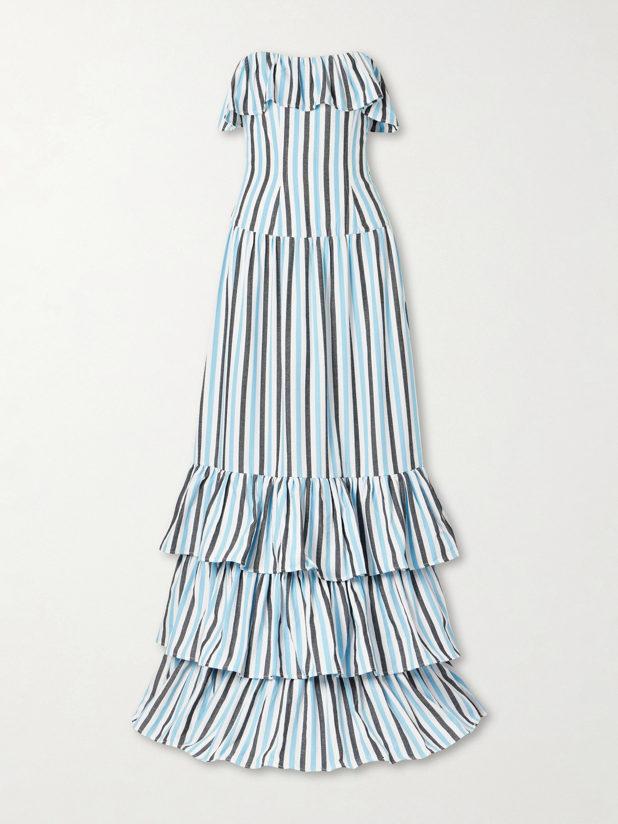 Marrakshi Life Ruffled Striped Cotton Maxi Dress In Blue