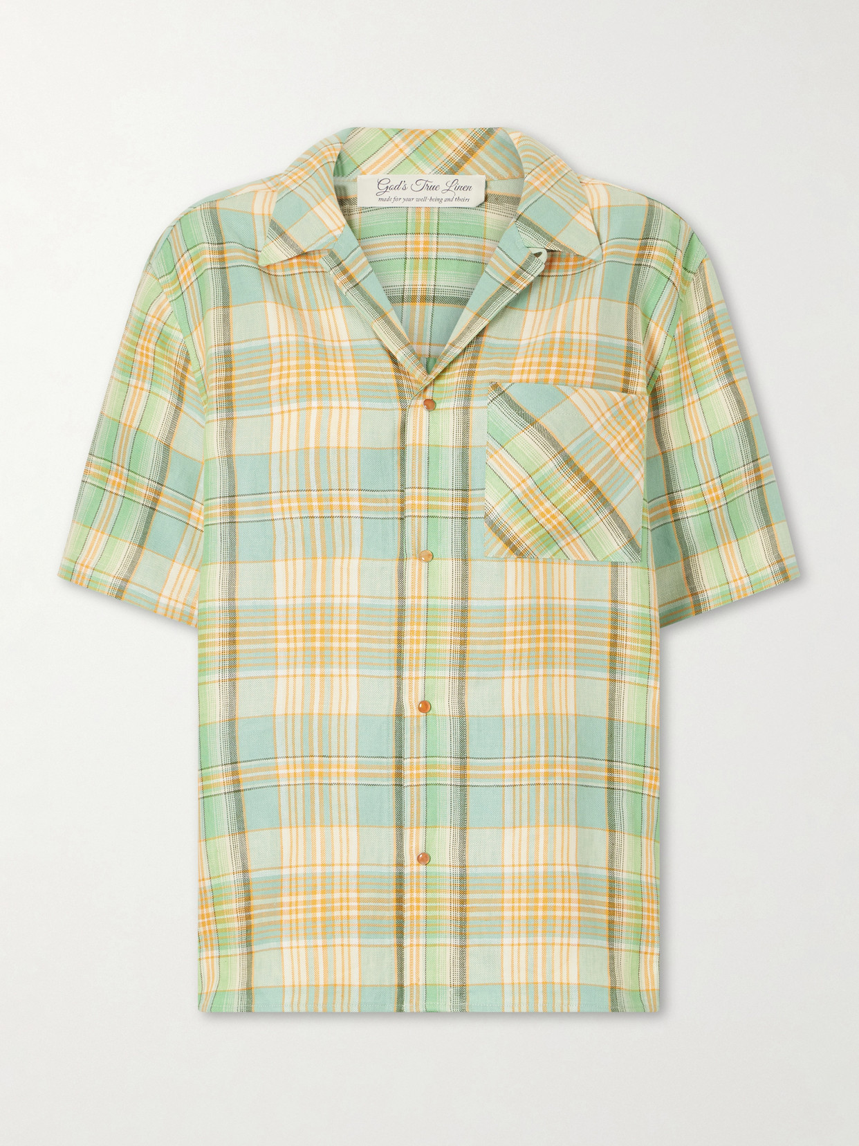 God's True Cashmere Lime Moss Checked Linen Shirt In Multi