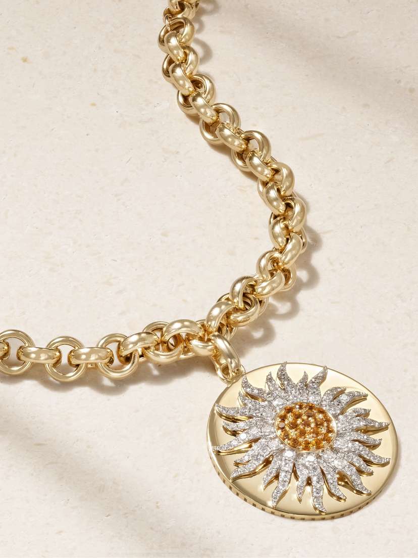 Yvonne Léon Roi Soleil 18-karat Gold, Diamond And Citrine Necklace