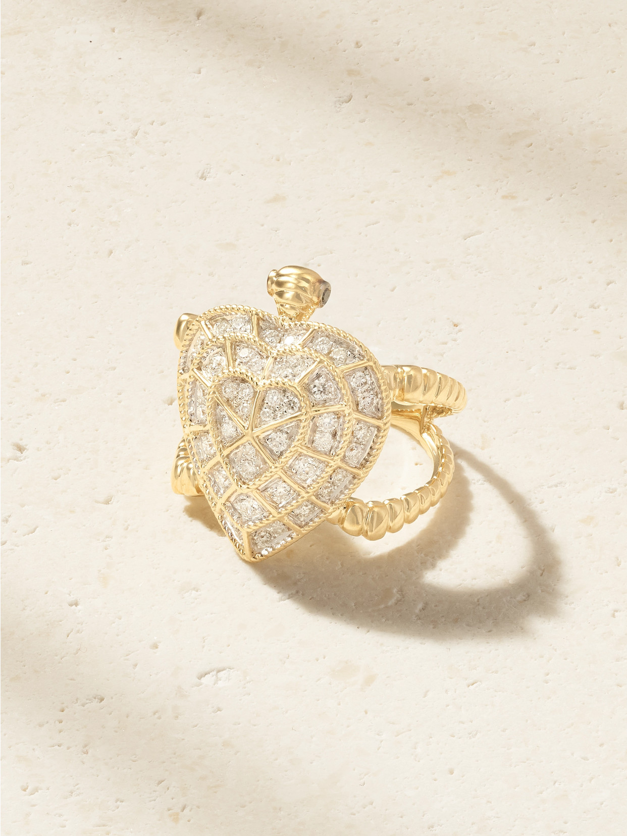 Yvonne Léon Bague Tortue Coeur 9-karat Gold Diamond Ring In Pattern