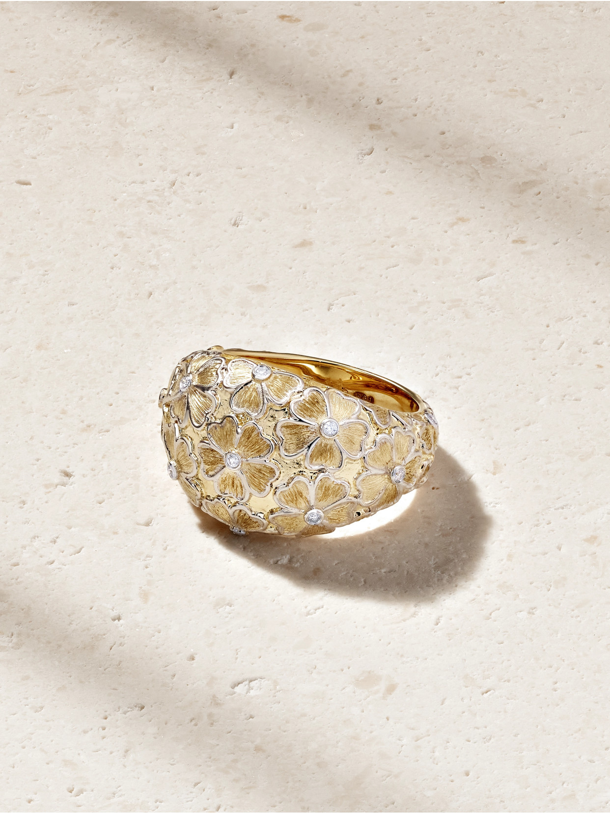 Yvonne Léon Bague Dôme Fleurie 9-karat Yellow And White Gold Diamond Ring In Gray