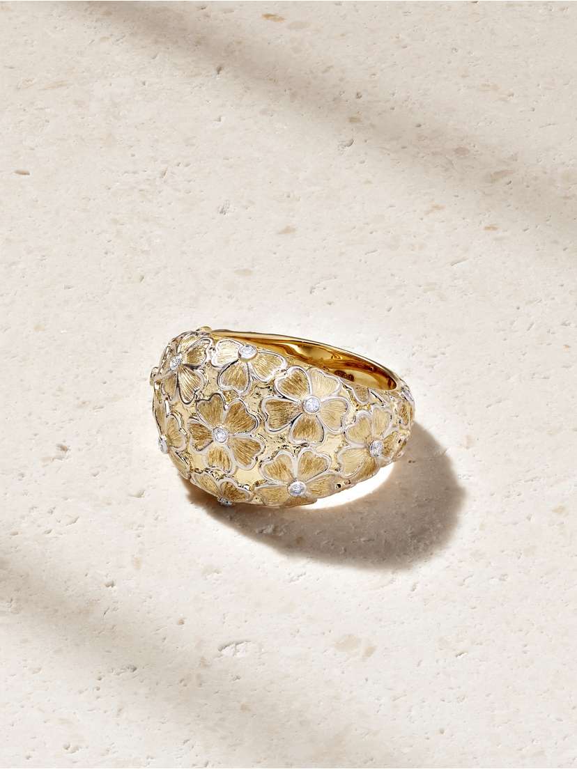 Yvonne Léon Bague Dôme Fleurie 9-karat Yellow And White Gold Diamond Ring