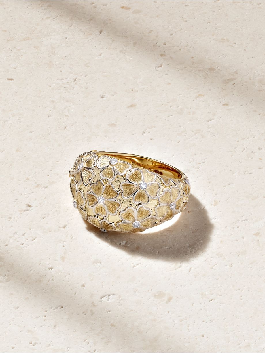 Bague Dôme Fleurie 9-karat yellow and white gold diamond ring