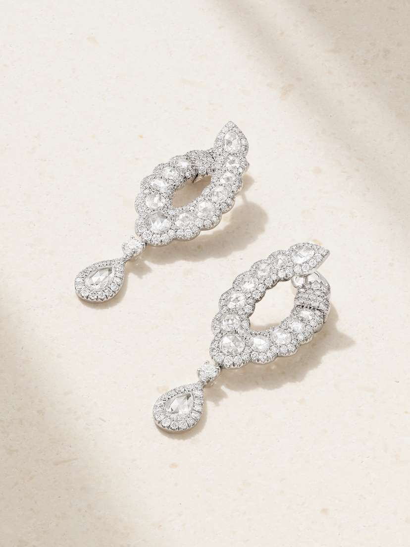 David Morris Mandorla 18-karat White Gold Diamond Hoop Earrings