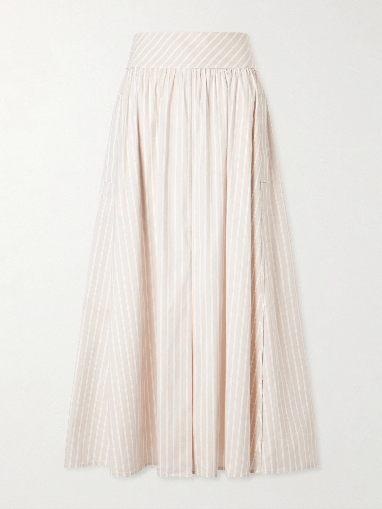 Theory Striped Cotton-blend Maxi Skirt In Neutral