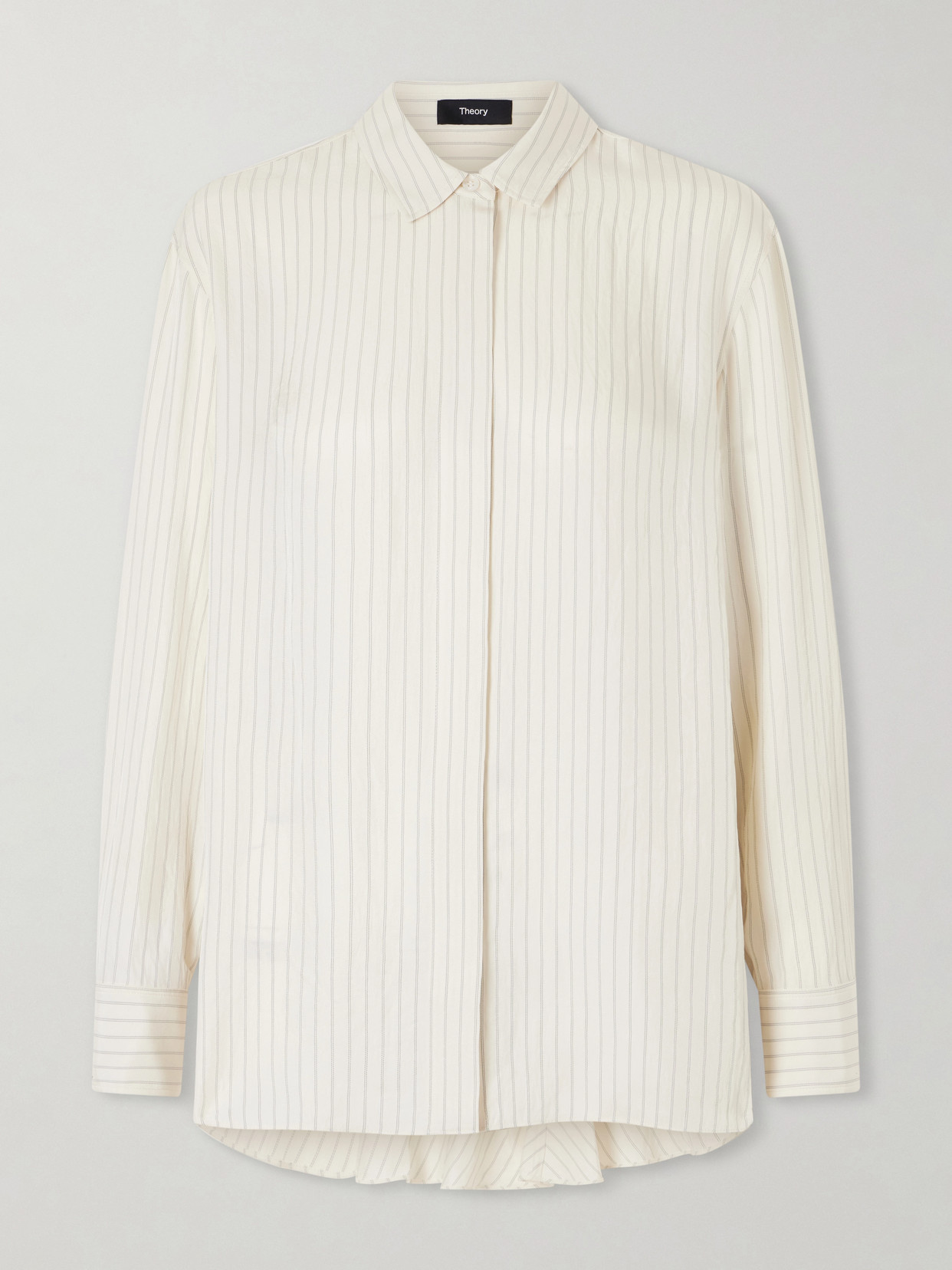 Theory Hi Lo Flou Striped Satin Shirt In Neutral