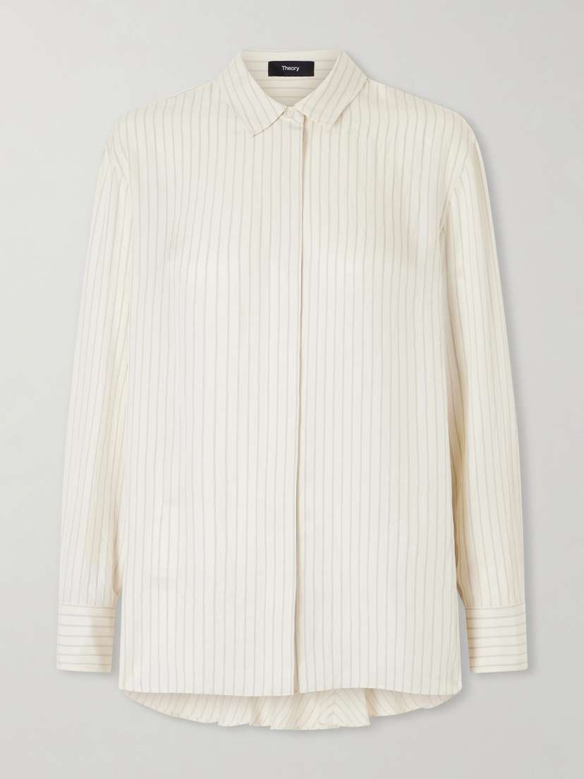 Theory Hi Lo Flou Striped Satin Shirt