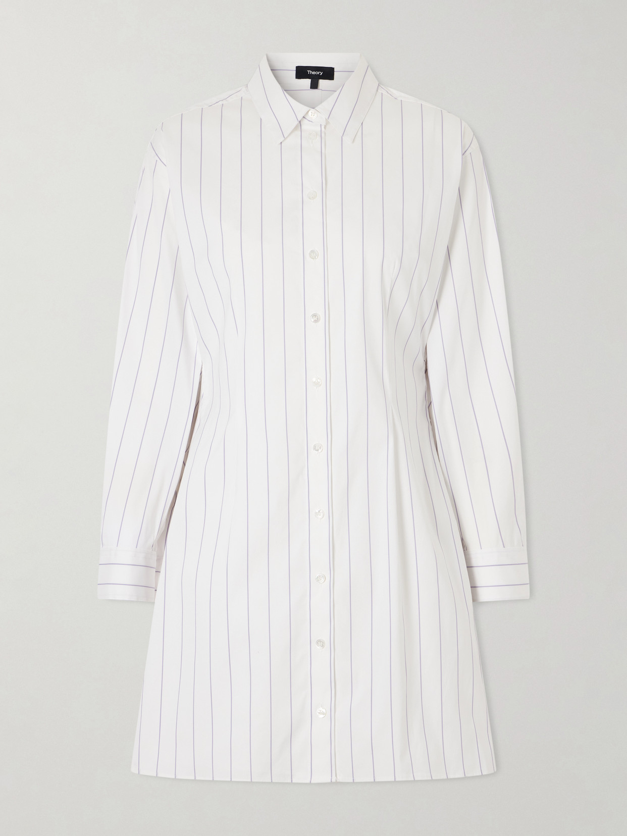 Theory Striped Cotton-blend Poplin Mini Dress In White