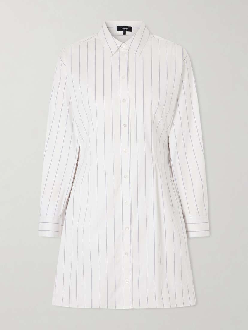 Theory Striped Cotton-blend Poplin Mini Dress