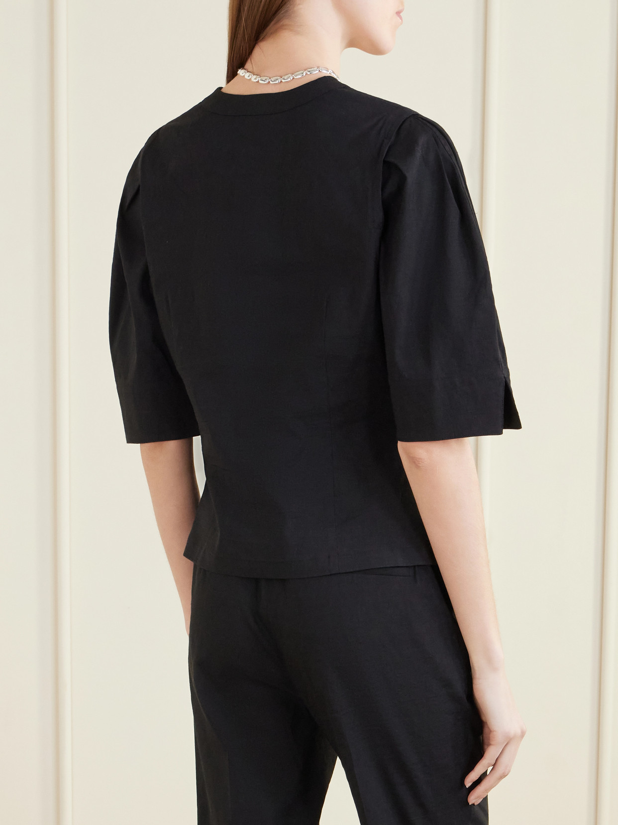 Theory Women's Good Linen Round-sleeve Button-up Top In Black