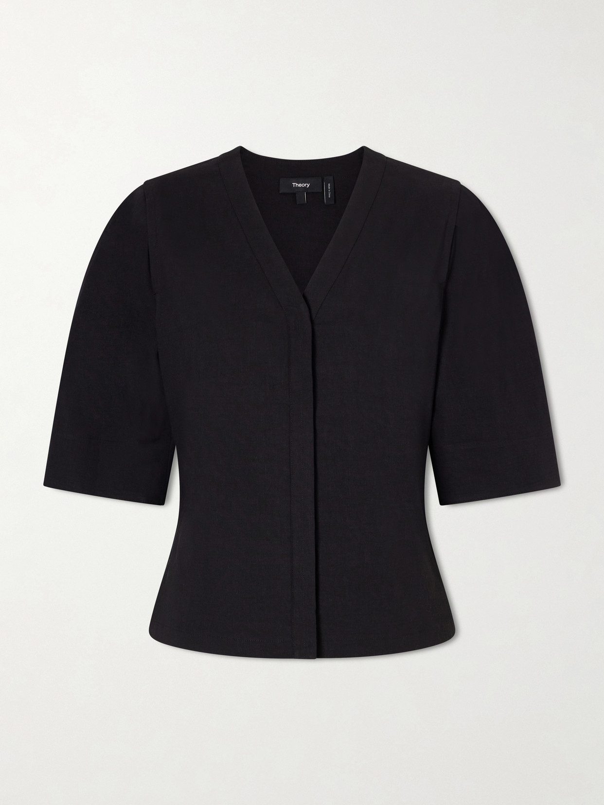 Theory Linen-blend Blouse In Green