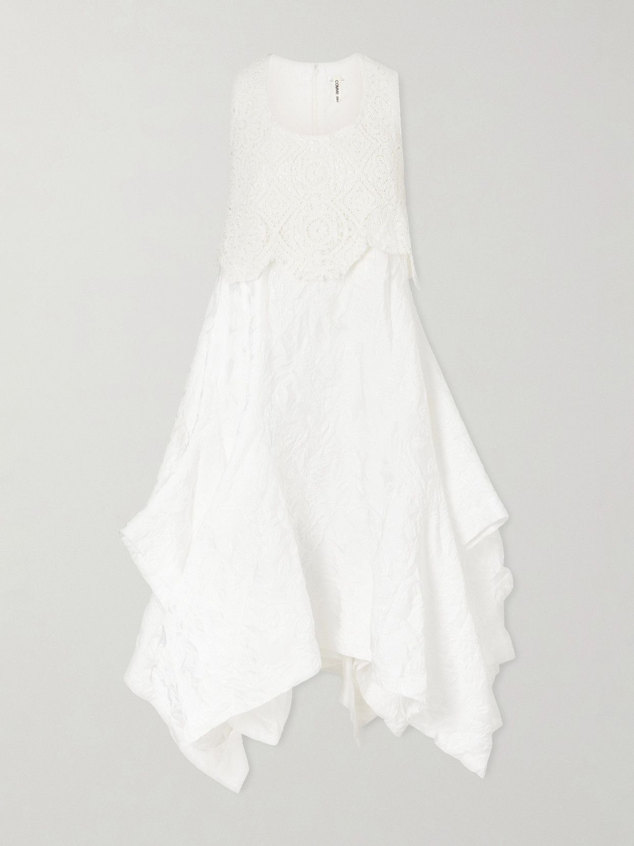 Comme Des Garçons Crochet-trimmed Cloqué Midi Dress In White