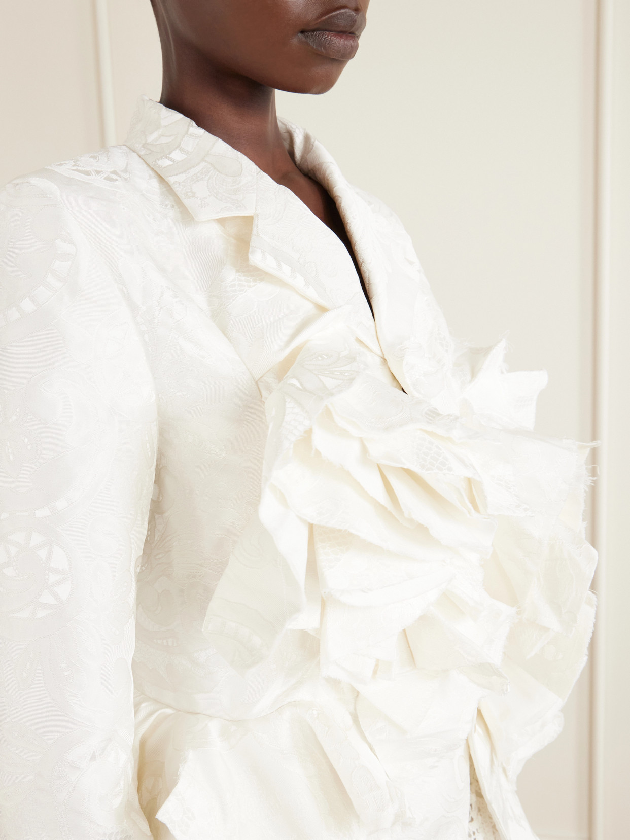 Comme Des Garçons - Frayed Ruffled Brocade Jacket