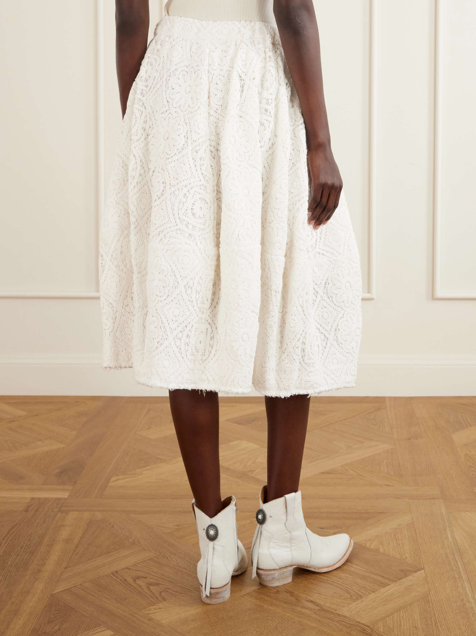 COMME des GARÇONS Pleated crocheted cotton midi skirt | NET-A-PORTER