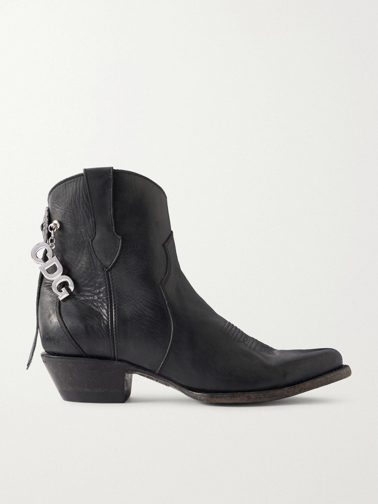 Comme Des Garçons Western Mid Heel Boots Pointed Toe Embroidery In Black