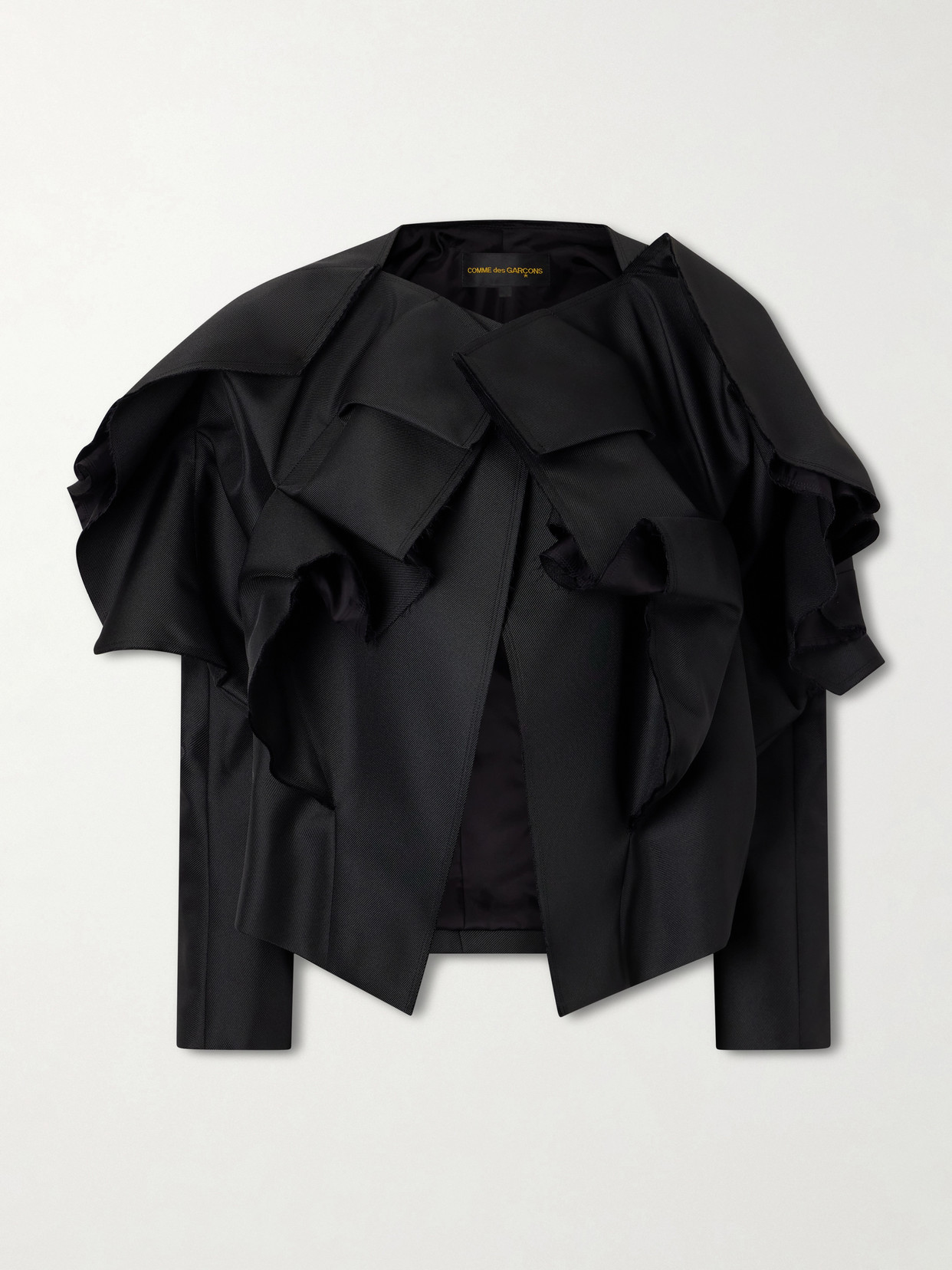 Comme Des Garçons Ruffled Frayed Gabardine Jacket In Black