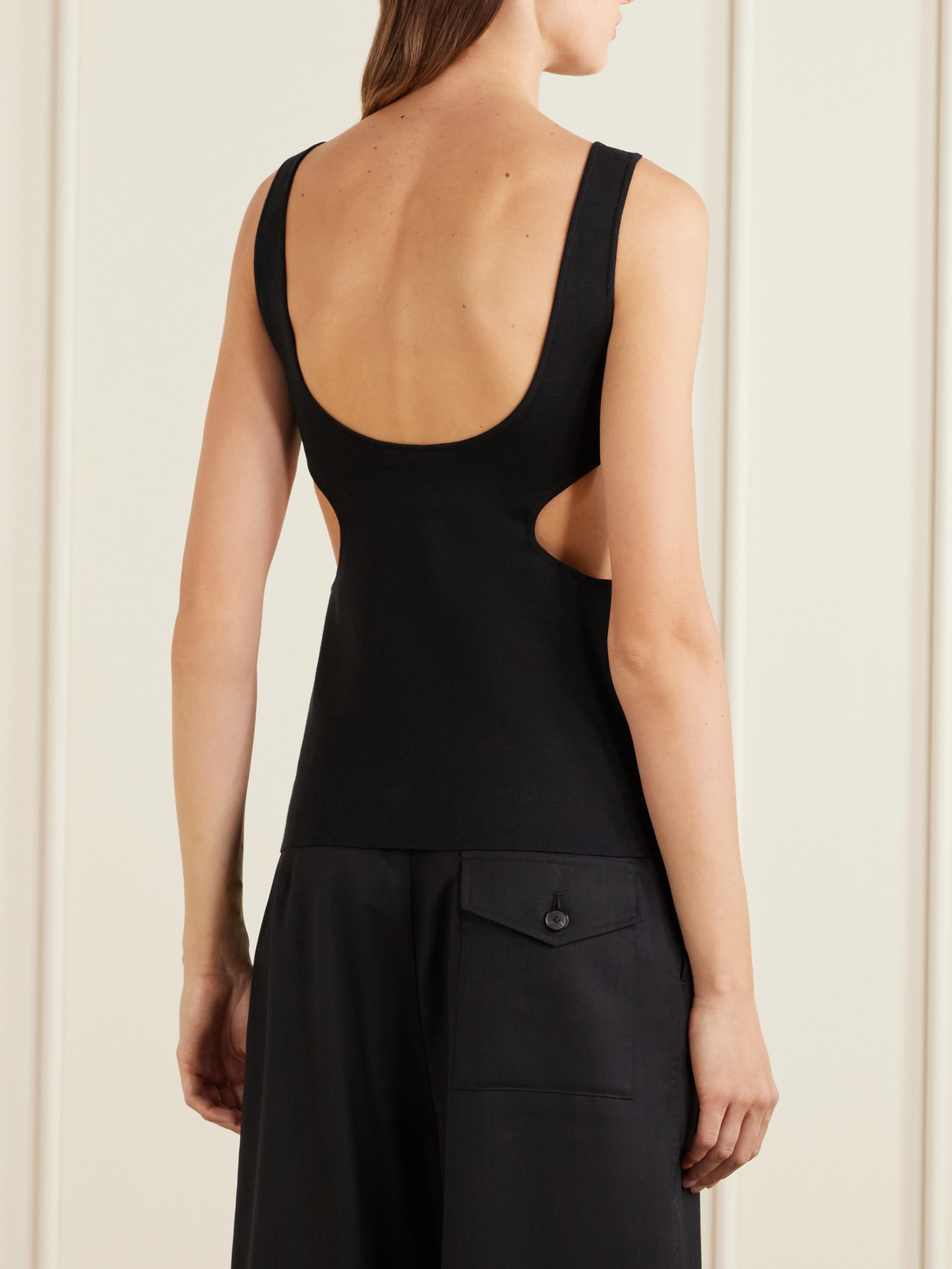 Cutout Ribbed-Knit Jersey Tank