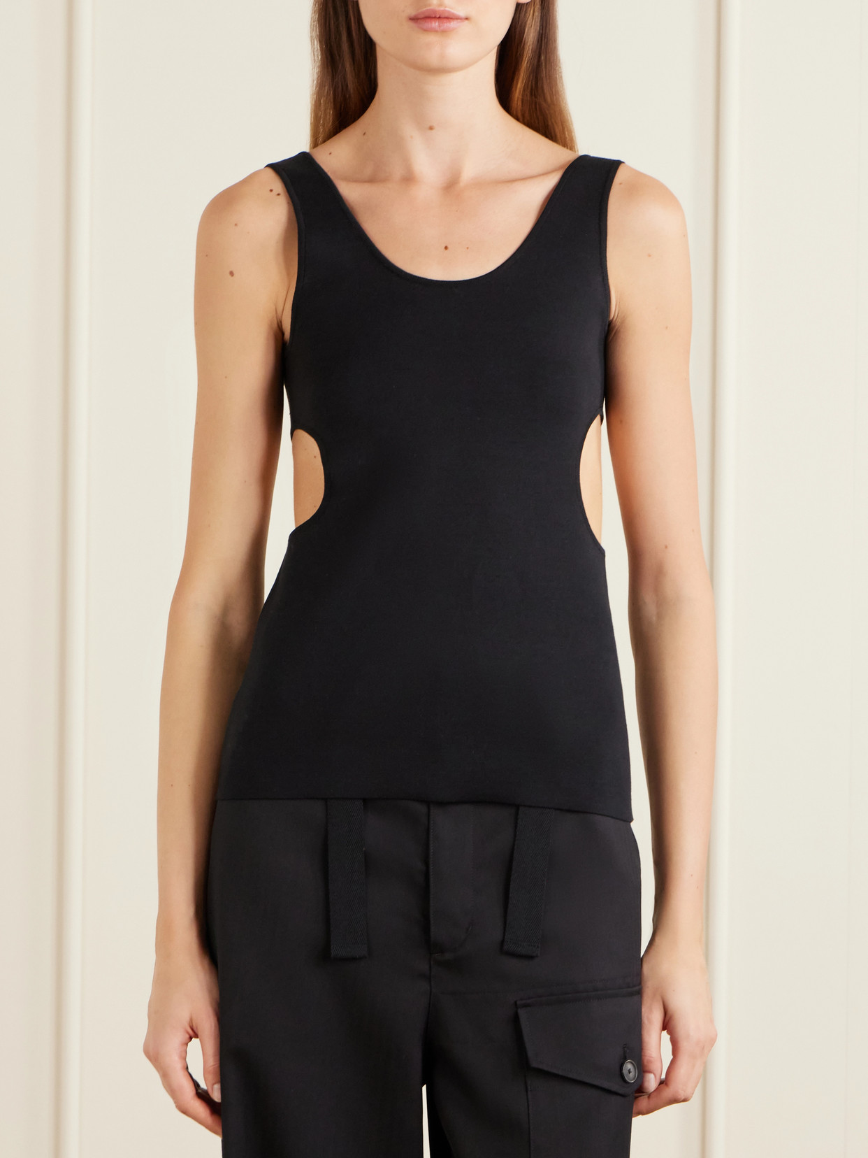 Cutout Ribbed-Knit Jersey Tank