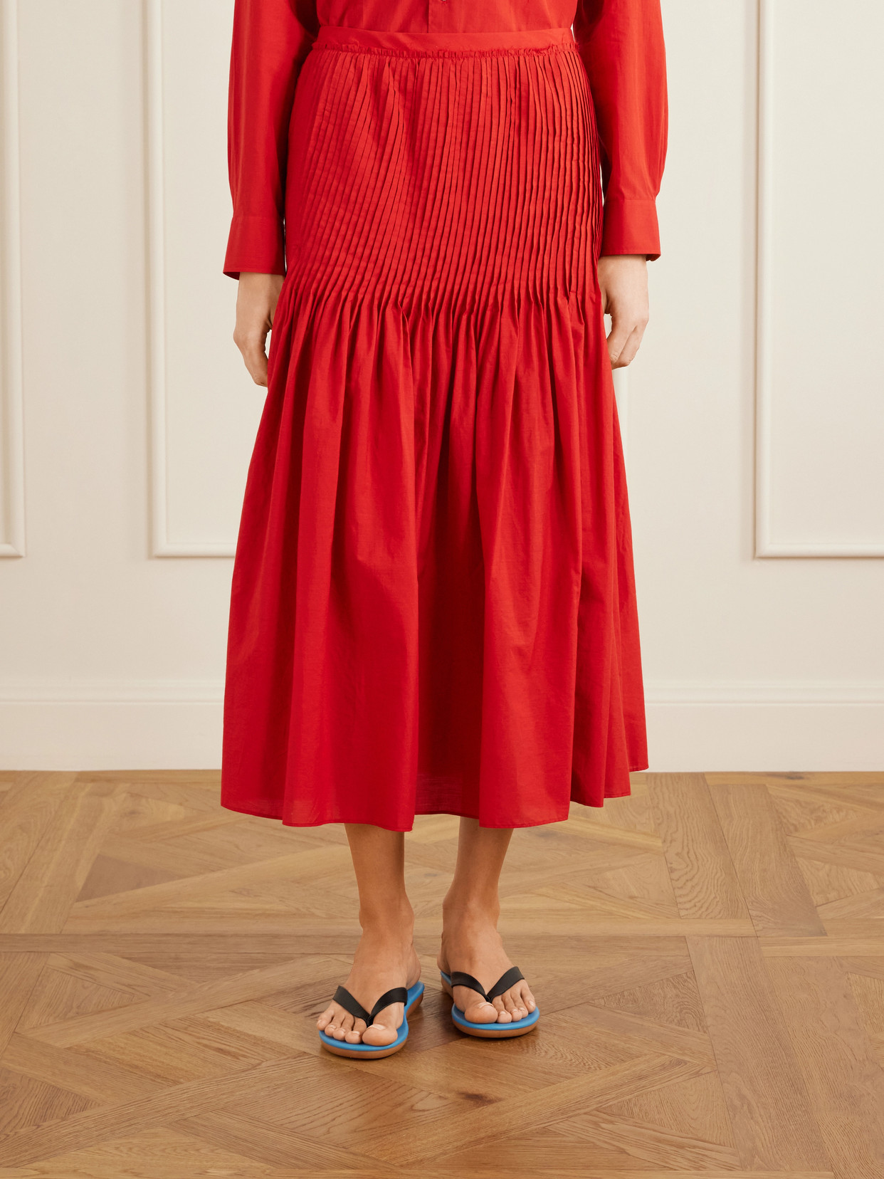 Pleated Cotton-Poplin Midi