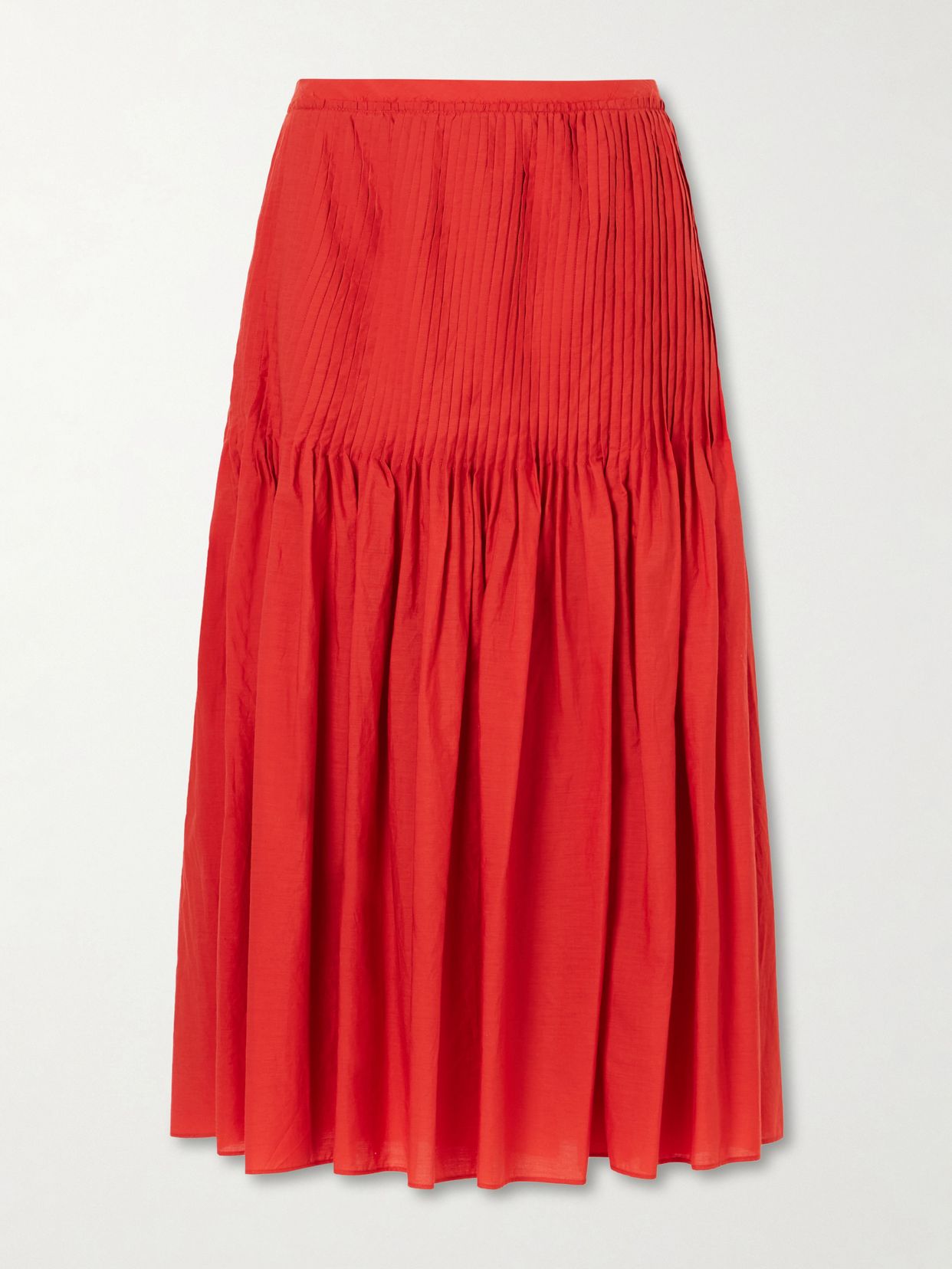 pleated cotton poplin midi skirt