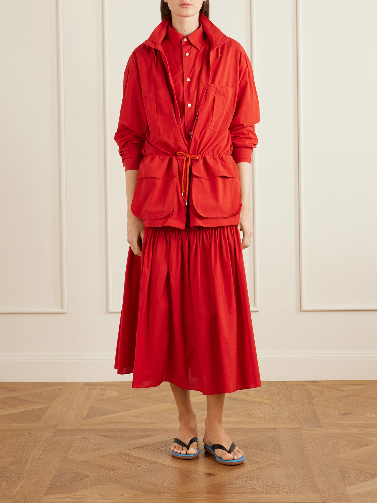 Pleated Cotton-Poplin Midi