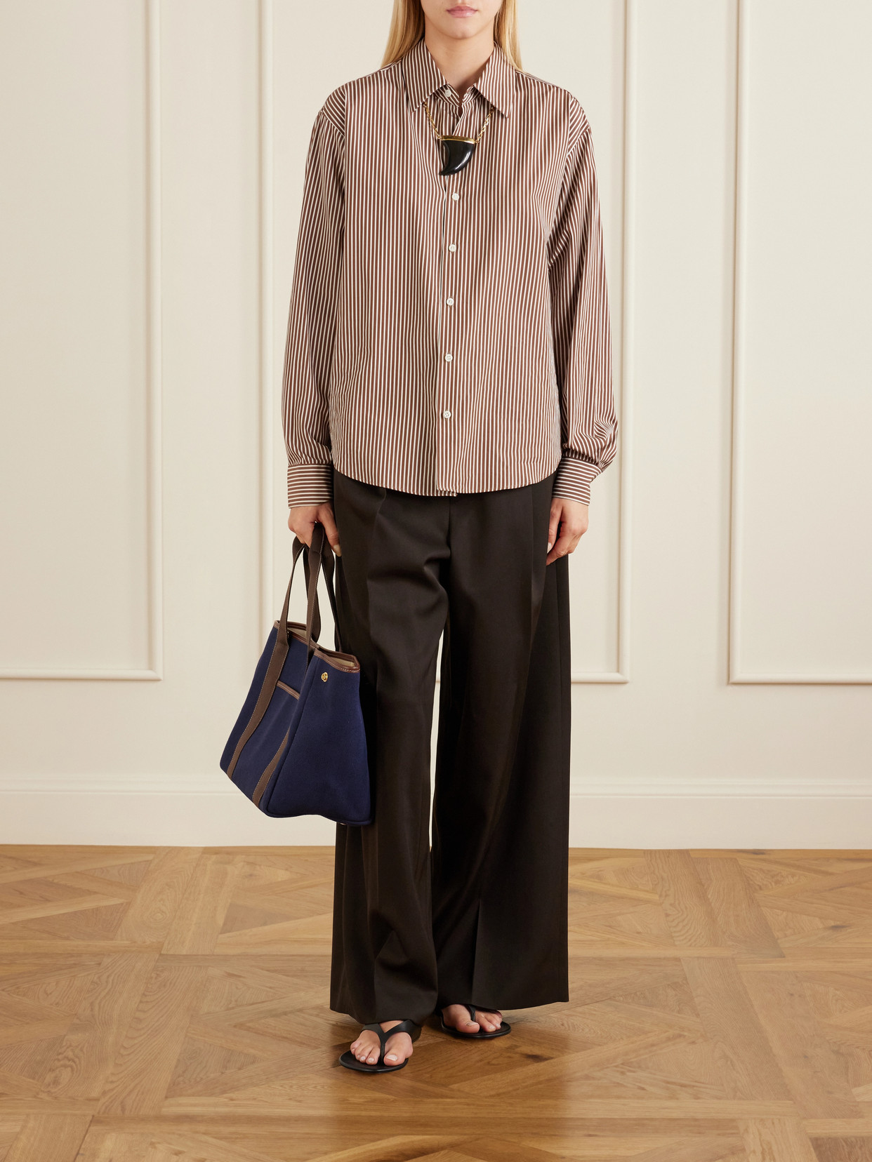 Traversée Medium Leather And Webbing-Trimmed Canvas Tote