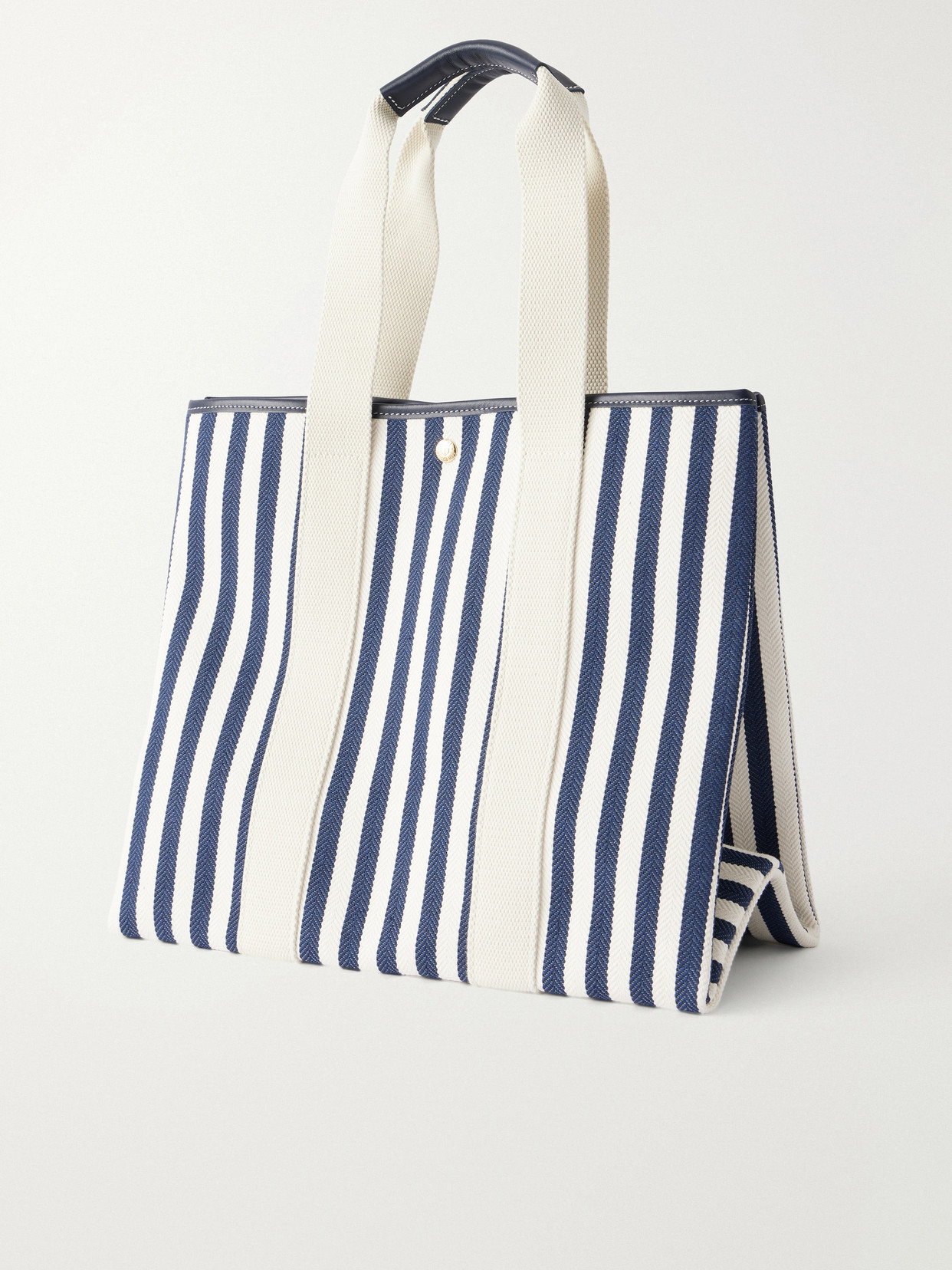Traversée Large Leather And Webbing-Trimmed Striped Canvas Tote