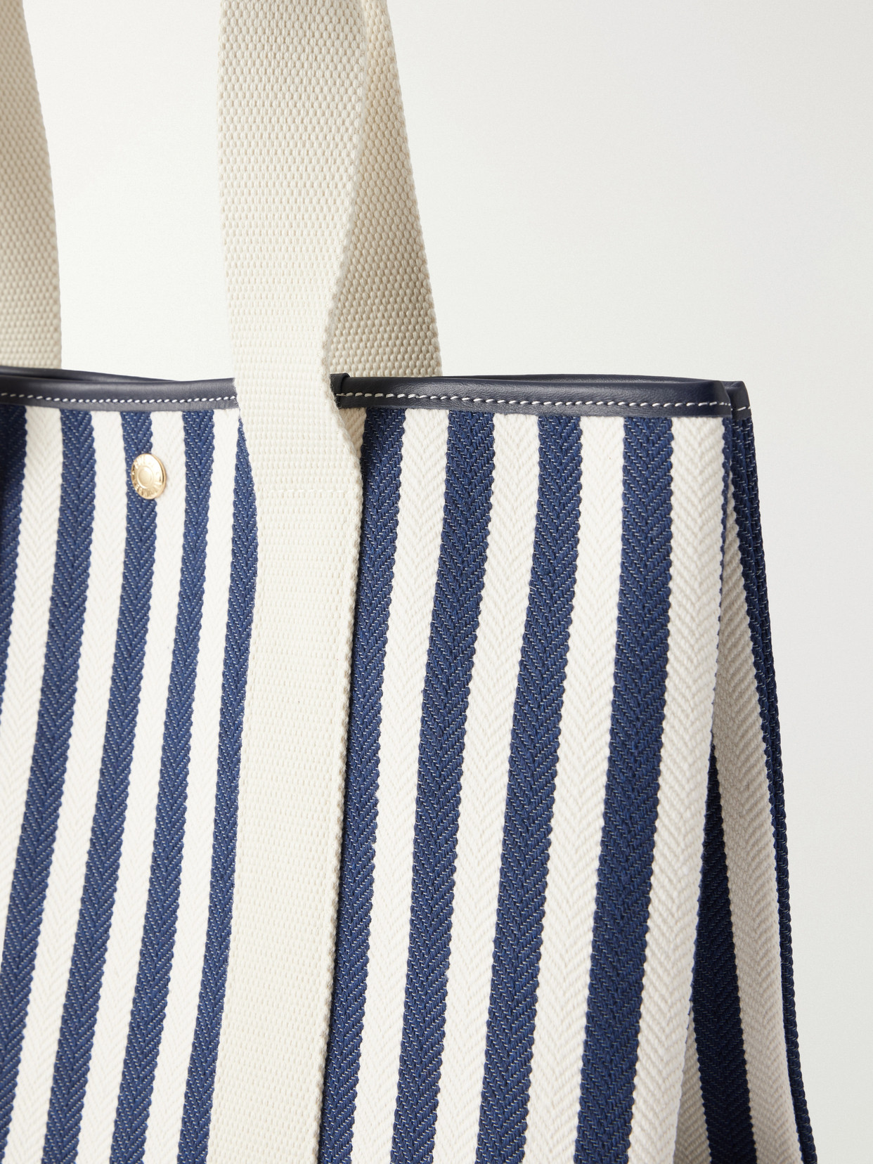 Traversée Large Leather And Webbing-Trimmed Striped Canvas Tote