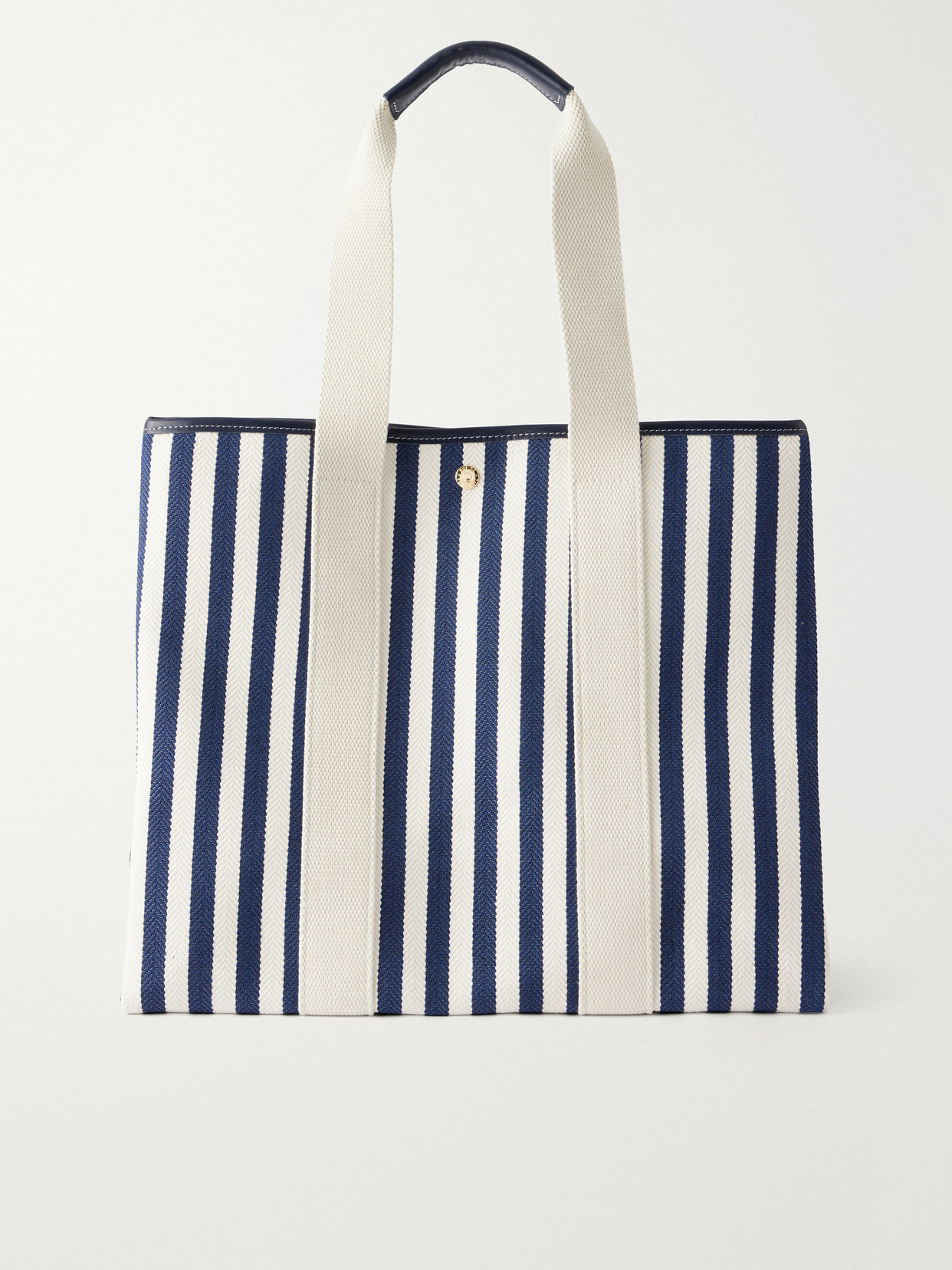 RUE de VERNEUIL - Traversée Large Leather And Webbing-trimmed Striped Canvas Tote - Blue