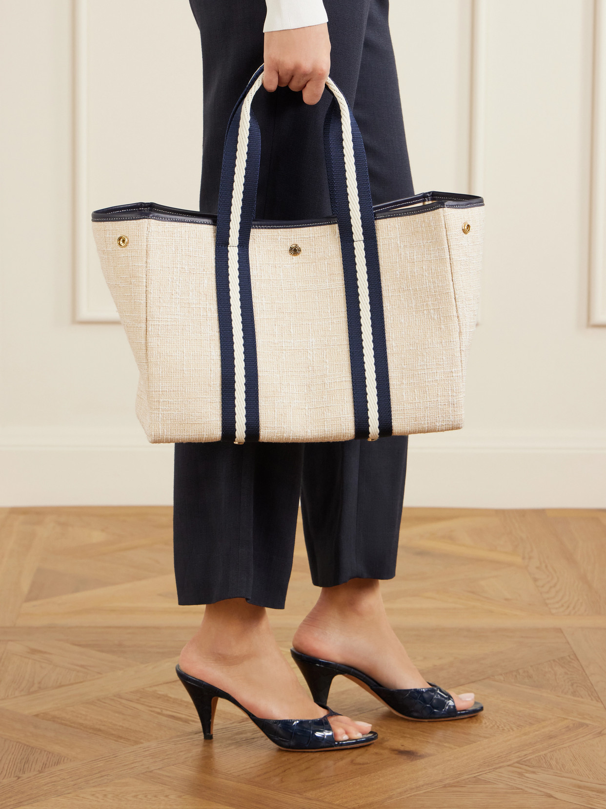Traversée Medium Leather And Webbing-Trimmed Tweed Tote
