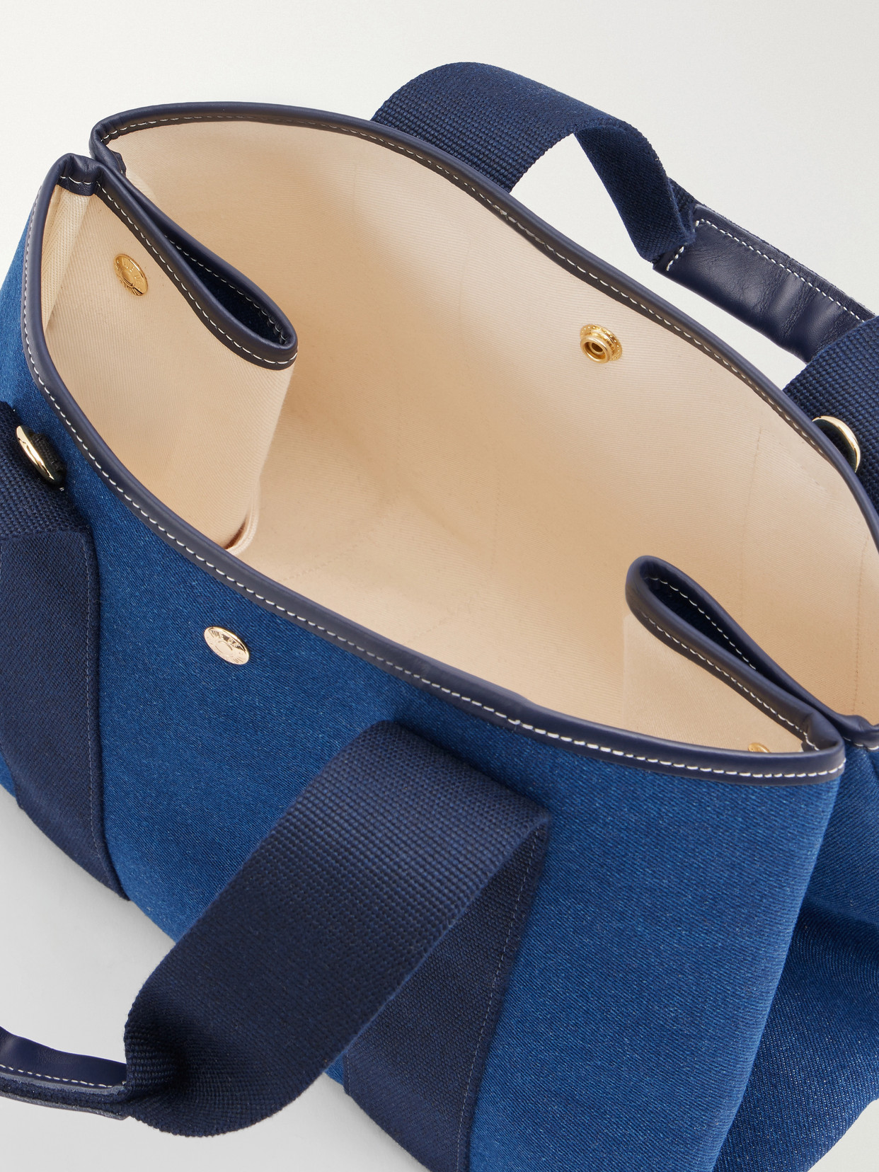 Traversée Medium Leather And Webbing-Trimmed Denim Tote