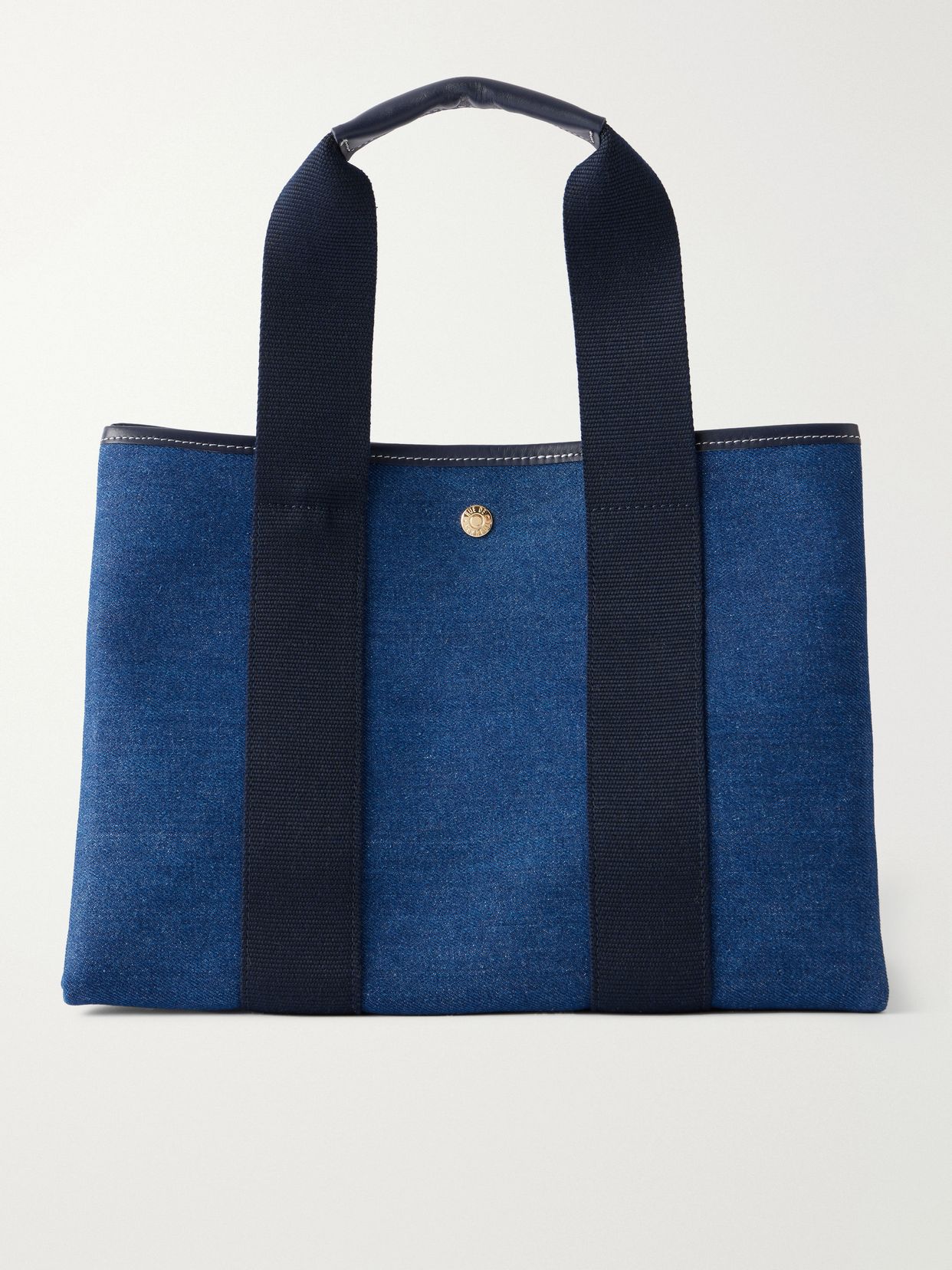 Traversée medium leather and webbing-trimmed denim tote