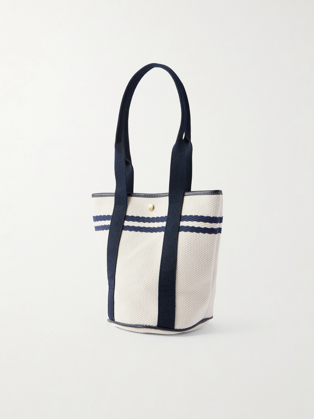 Bucket Leather And Webbing-Trimmed Canvas Tote