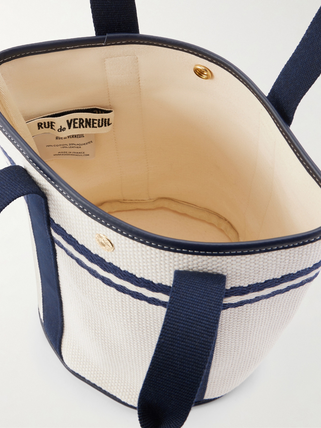 Bucket Leather And Webbing-Trimmed Canvas Tote