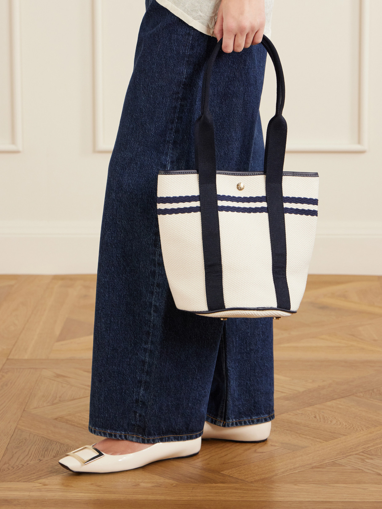Bucket Leather And Webbing-Trimmed Canvas Tote