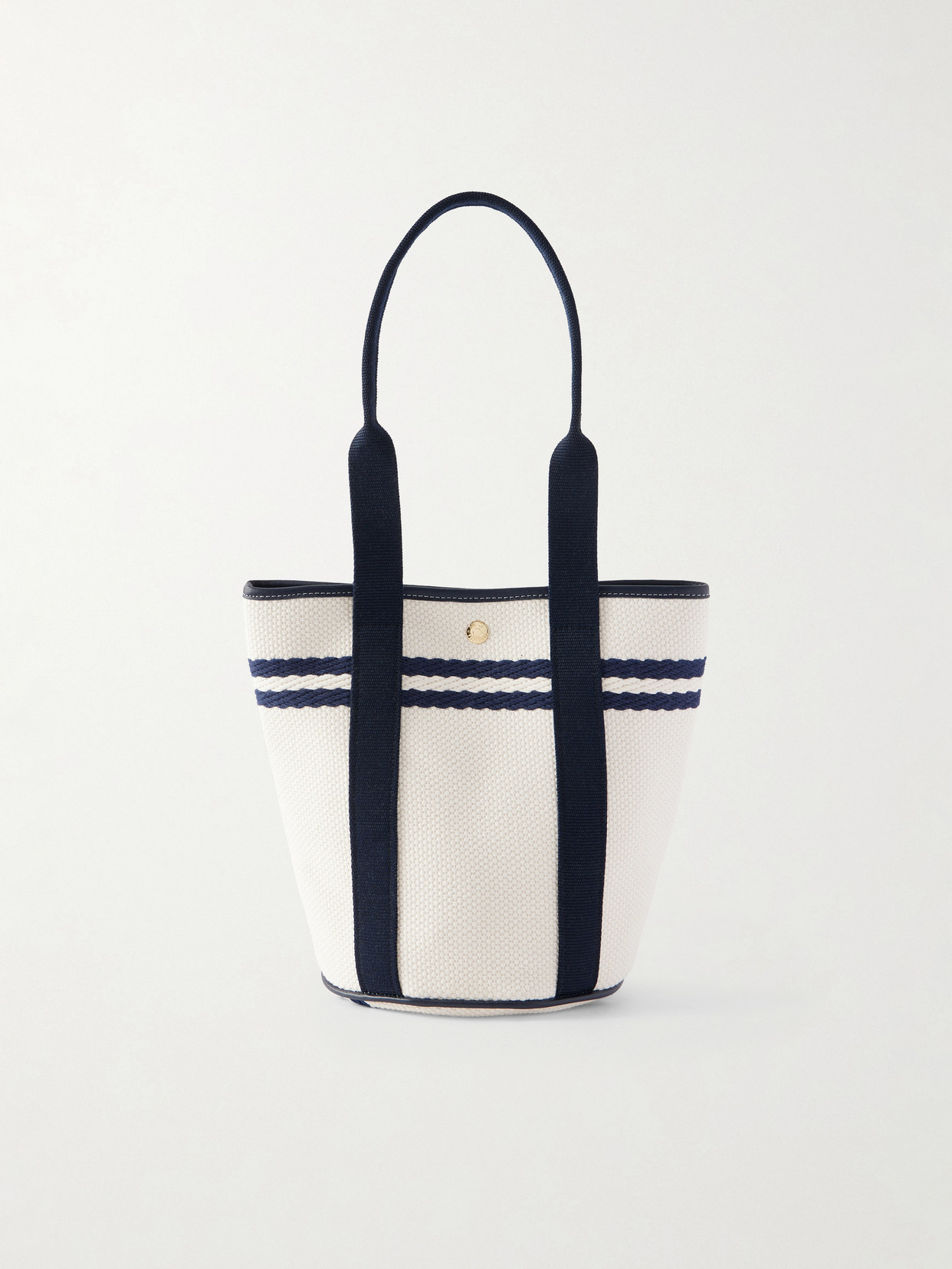 Bucket Leather And Webbing-Trimmed Canvas Tote