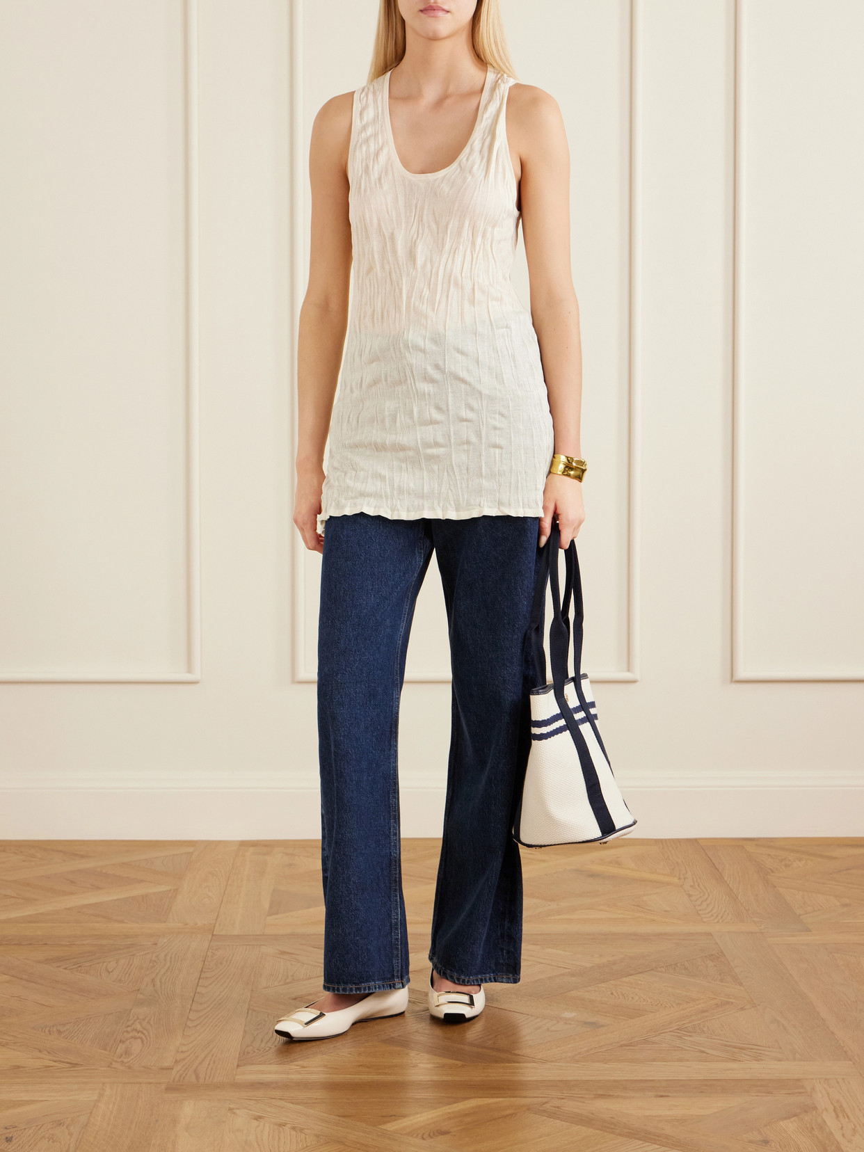Bucket Leather And Webbing-Trimmed Canvas Tote