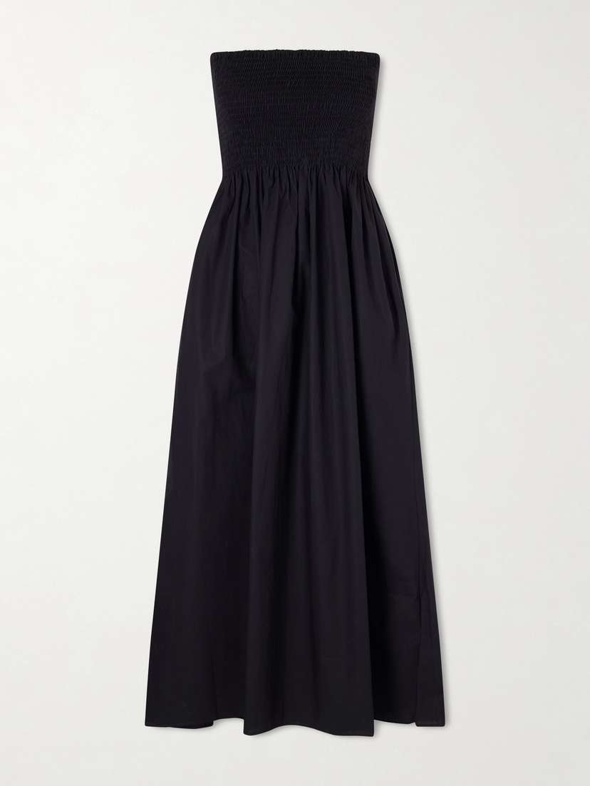 Faithfull Jamie Strapless Shirred Cotton-poplin Midi Dress