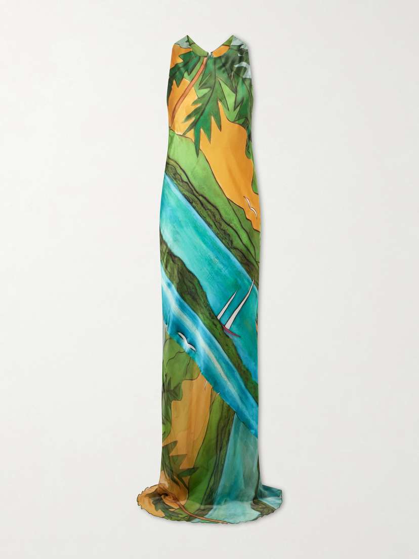 Donde Esteban Magdalena Printed Silk-blend Satin Maxi Dress