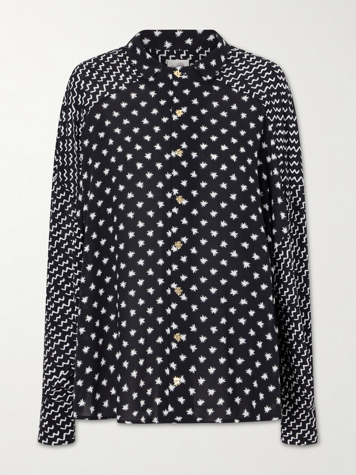 Donde Esteban Estrellitas Y Olas Printed Satin Shirt In Black