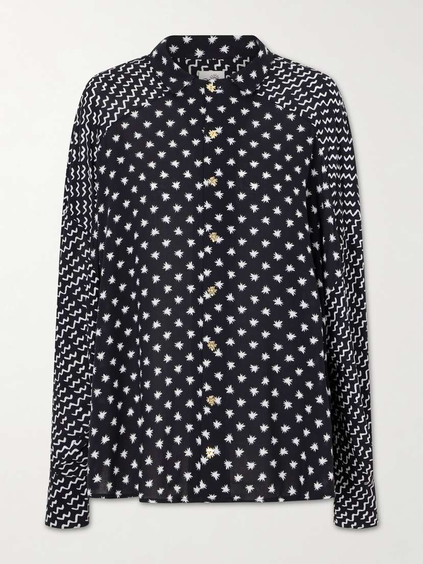 Donde Esteban Estrellitas Y Olas Printed Satin Shirt