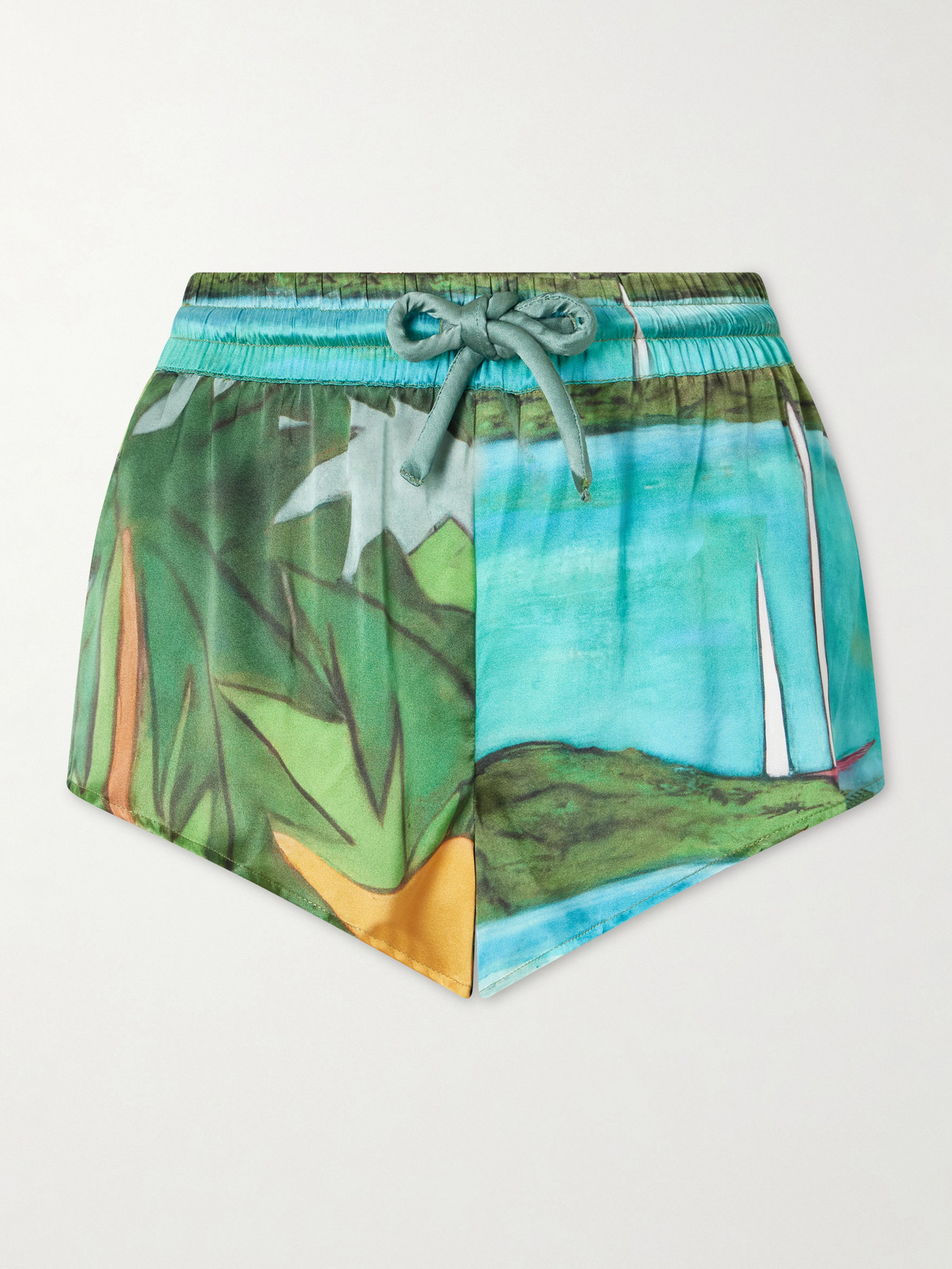 Donde Esteban Magdalena Printed Silk-blend Satin Mini Shorts In Blue