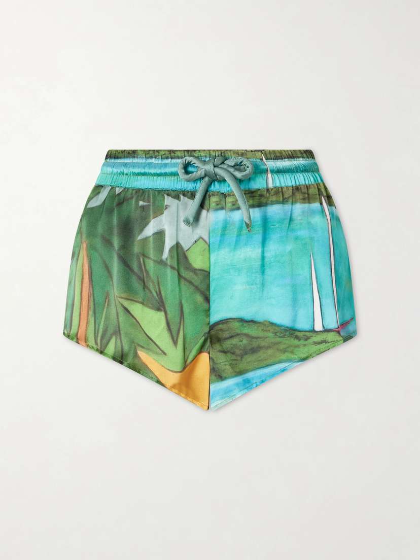 Donde Esteban Magdalena Printed Silk-blend Satin Mini Shorts