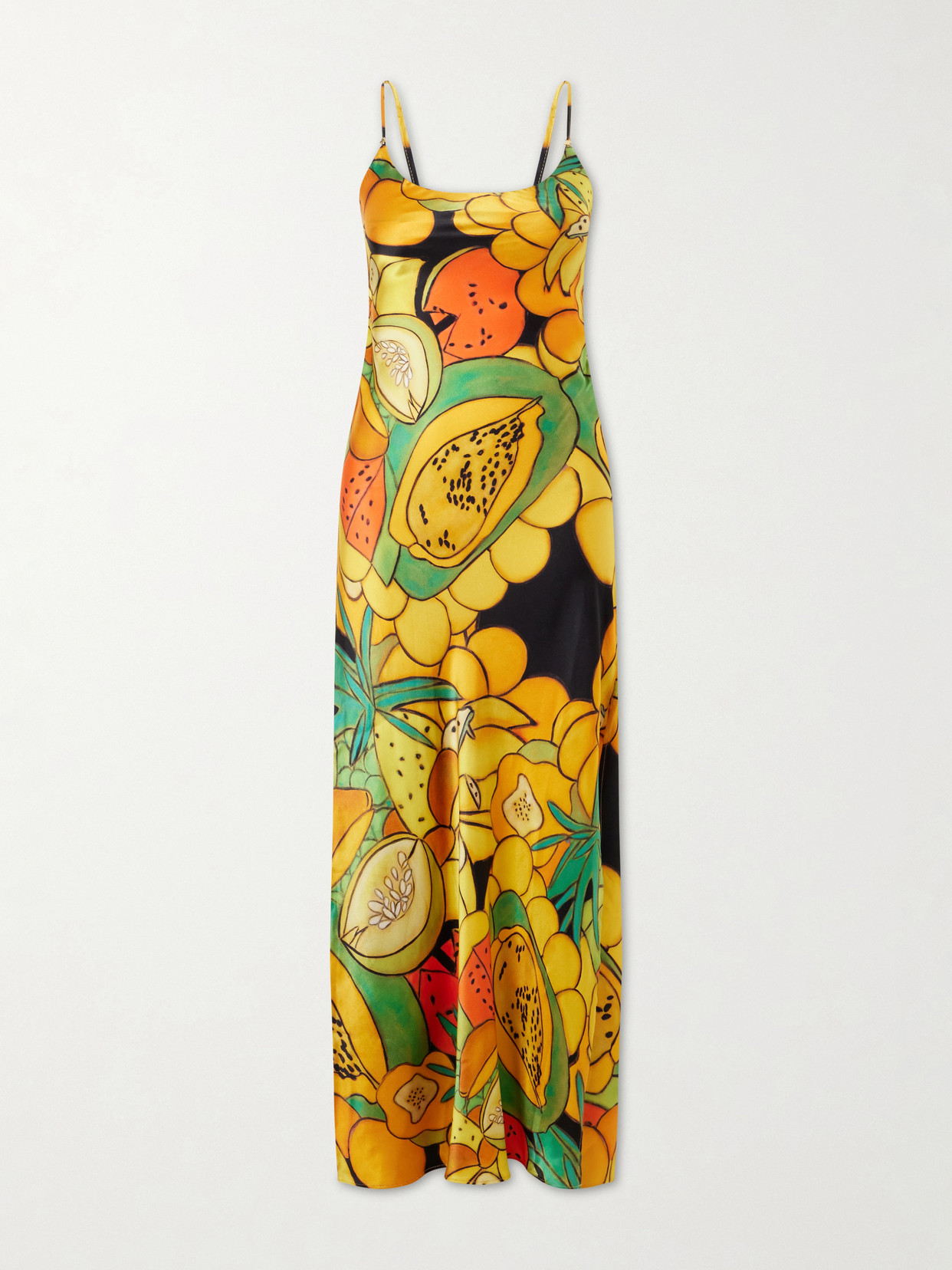 Donde Esteban Frutas Printed Silk-blend Satin Maxi Dress In Multi