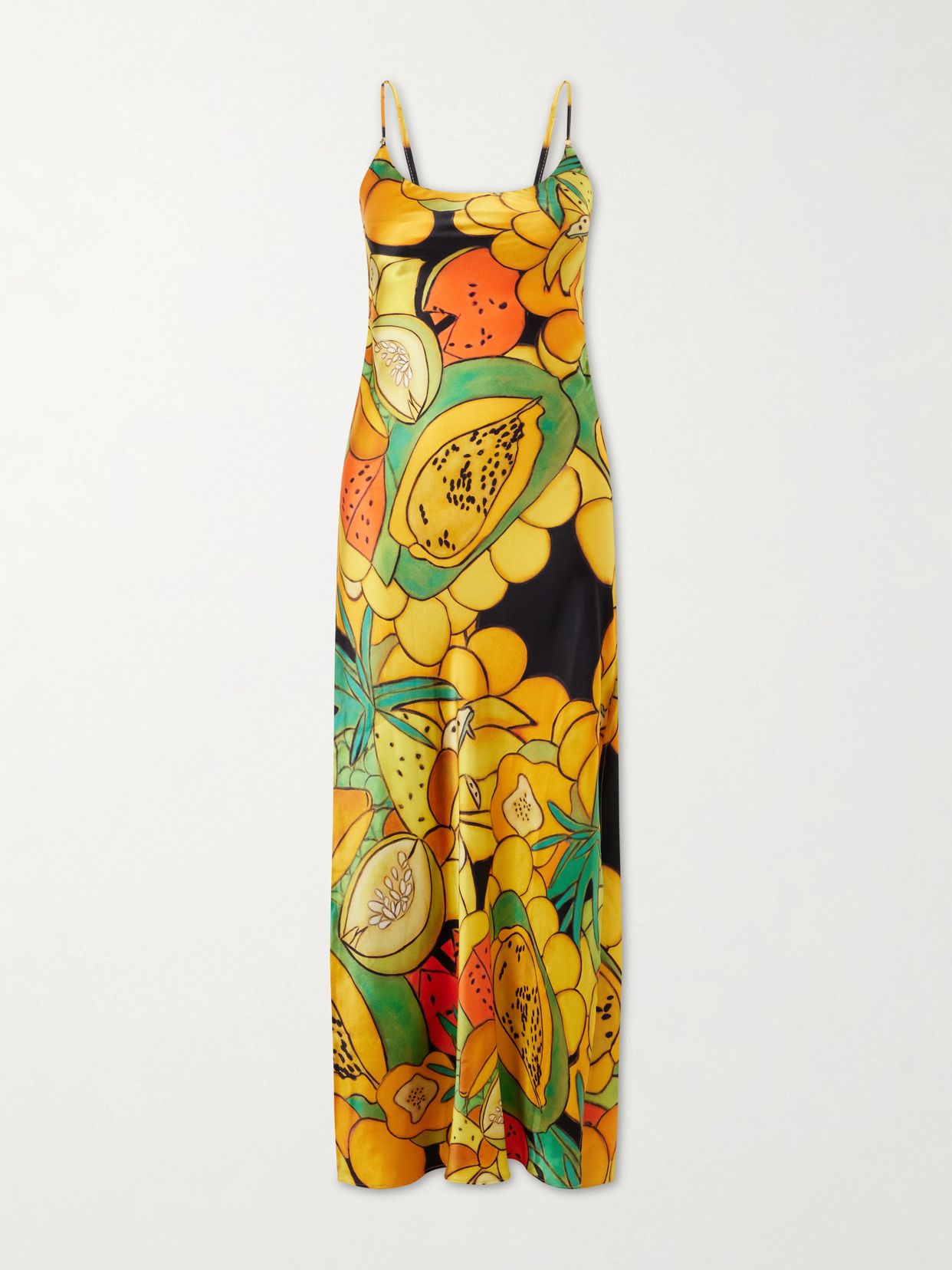 Frutas printed silk-blend satin maxi dress