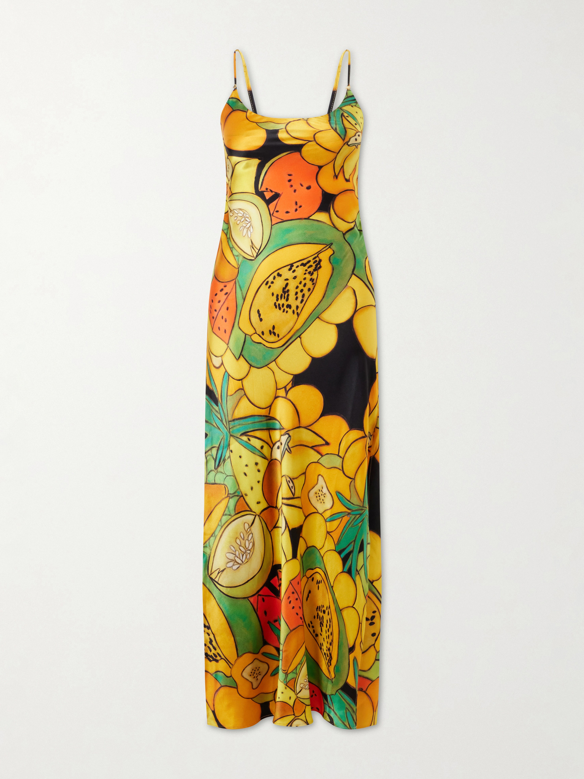 DONDE ESTEBAN Frutas printed silk-blend satin maxi dress