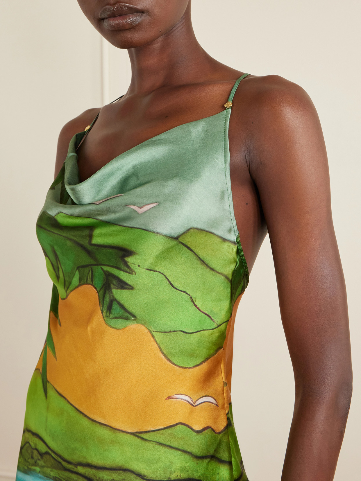 Magdalena Draped Printed Silk-Blend Satin Mini Dress
