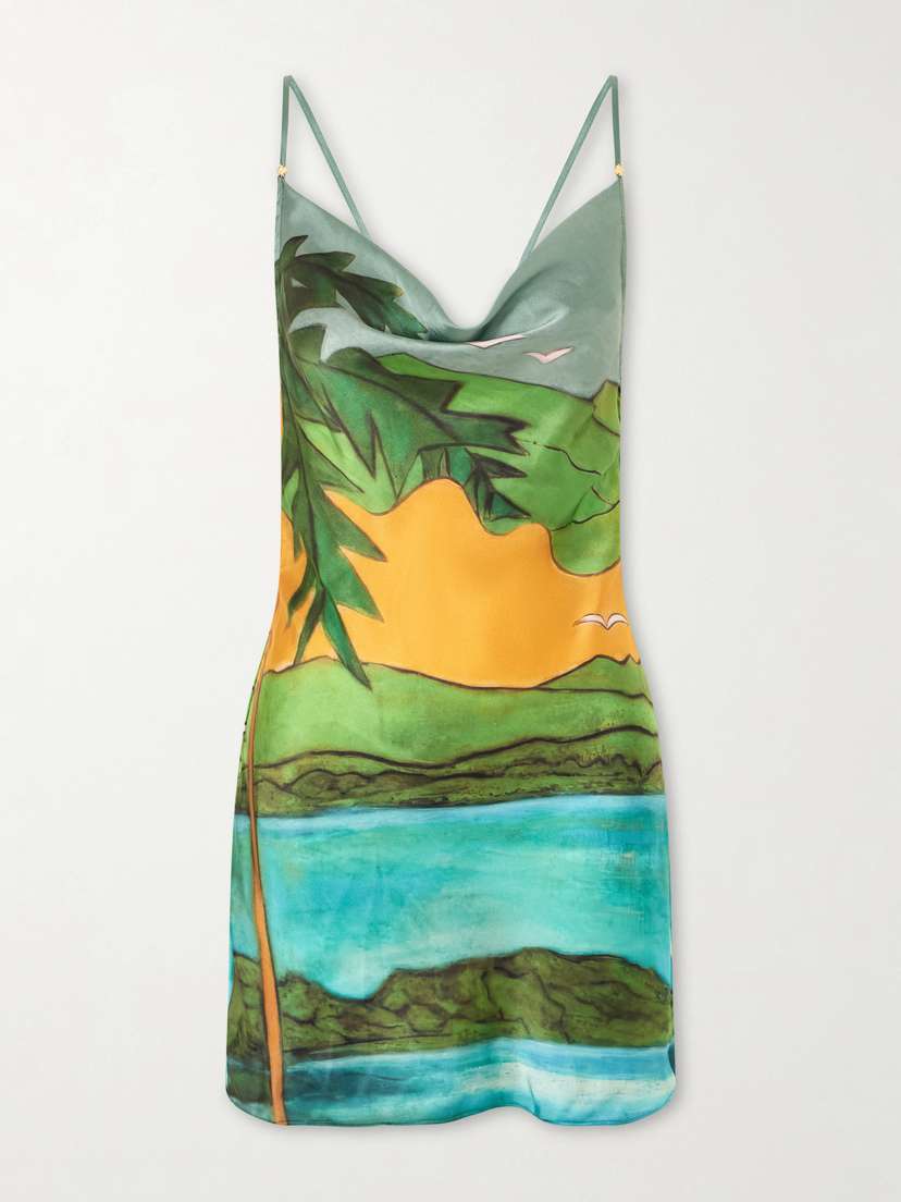 Donde Esteban Magdalena Draped Printed Silk-blend Satin Mini Dress