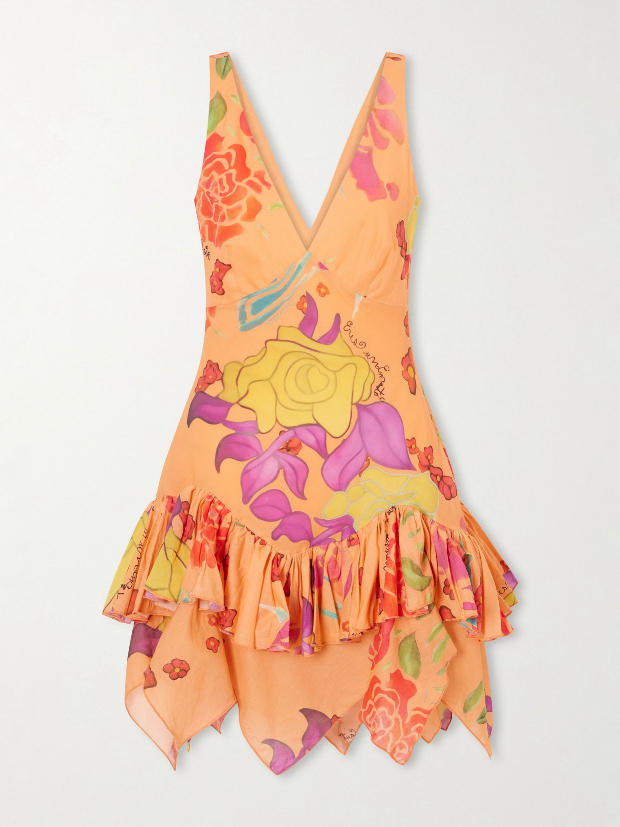 Guava Flores ruffled printed cotton-voile mini dress
